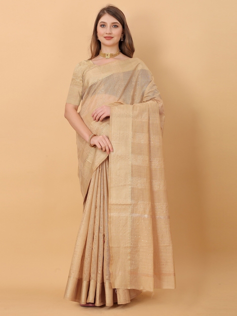 

Fashion FRICKS Beige & Gold-Toned Woven Design Sequinned Pure Silk Banarasi Saree