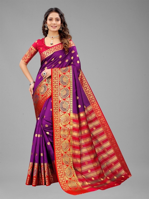 

Fashion FRICKS Purple & Red Woven Design Zari Pure Silk Banarasi Saree