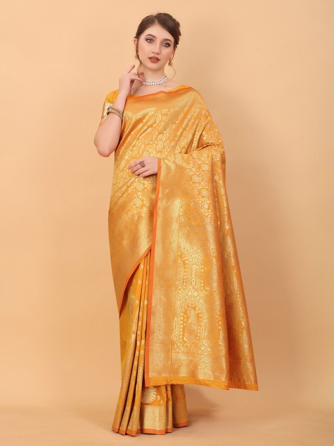 

Fashion FRICKS Yellow & Gold-Toned Woven Design Zari Pure Silk Banarasi Saree