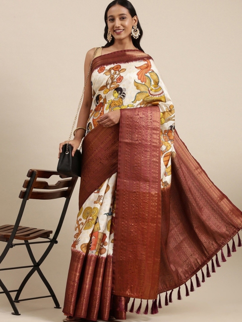 

Fashion FRICKS White & Brown Ethnic Motifs Zari Pure Silk Banarasi Saree