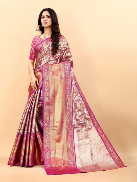 

Fashion FRICKS Pink & Gold-Toned Woven Design Zari Pure Silk Banarasi Saree