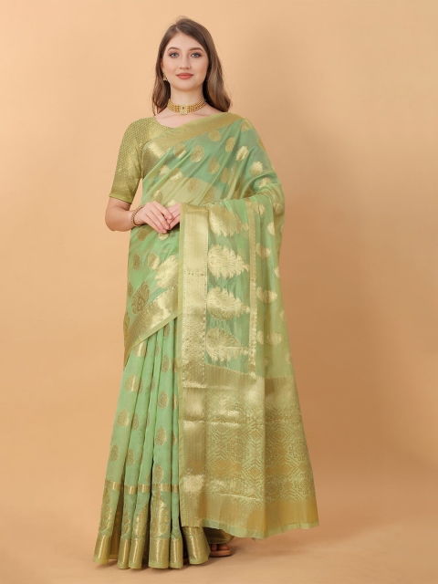 

Fashion FRICKS Green & Gold-Toned Woven Design Zari Pure Silk Banarasi Saree
