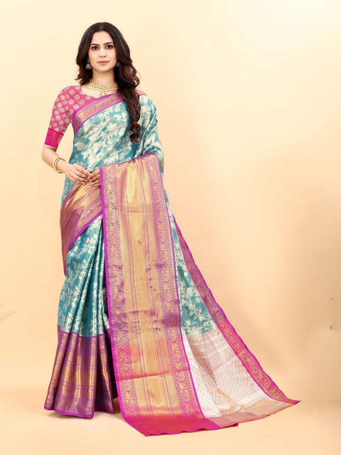 

Fashion FRICKS Blue & Purple Ethnic Motifs Zari Pure Silk Banarasi Saree