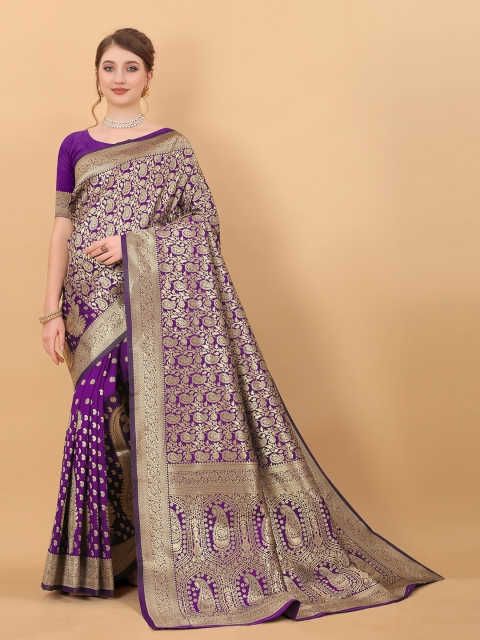 

Fashion FRICKS Purple & Gold-Toned Woven Design Zari Pure Silk Banarasi Saree