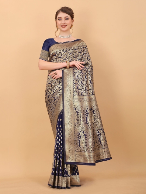 

Fashion FRICKS Navy Blue & Gold Woven Design Zari Pure Silk Banarasi Saree