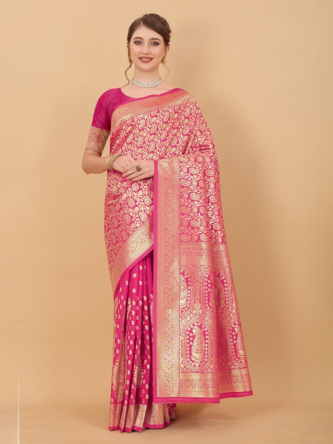 

Fashion FRICKS Pink & Gold-Toned Woven Design Zari Pure Silk Banarasi Saree