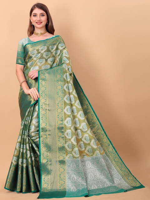 

Fashion FRICKS Green & Gold-Toned Ethnic Motifs Zari Pure Silk Banarasi Saree