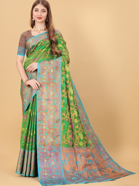 

Fashion FRICKS Green & Yellow Woven Design Zari Pure Silk Banarasi Saree