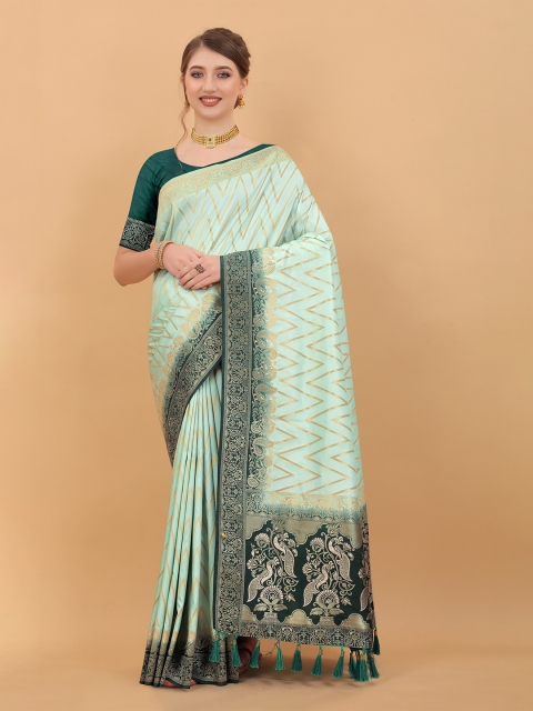 

Fashion FRICKS Sea Green Woven Design Zari Pure Silk Banarasi Saree