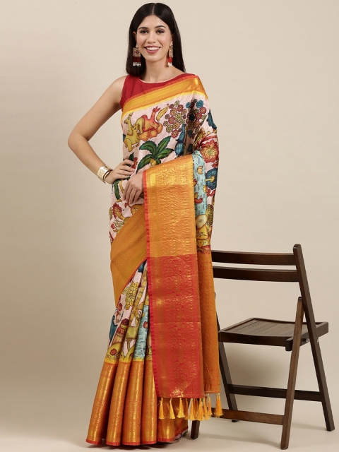 

Fashion FRICKS Pink & Gold-Toned Ethnic Motifs Zari Pure Silk Banarasi Saree