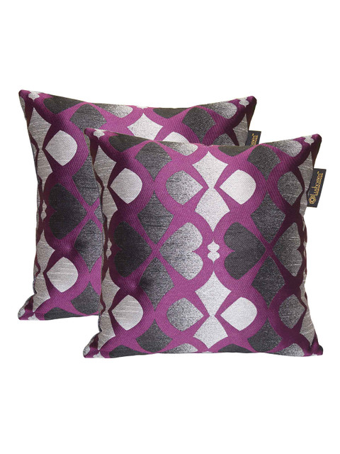 

Lushomes Pack Of 2 Black & Purple Geometric Square Cushion Covers