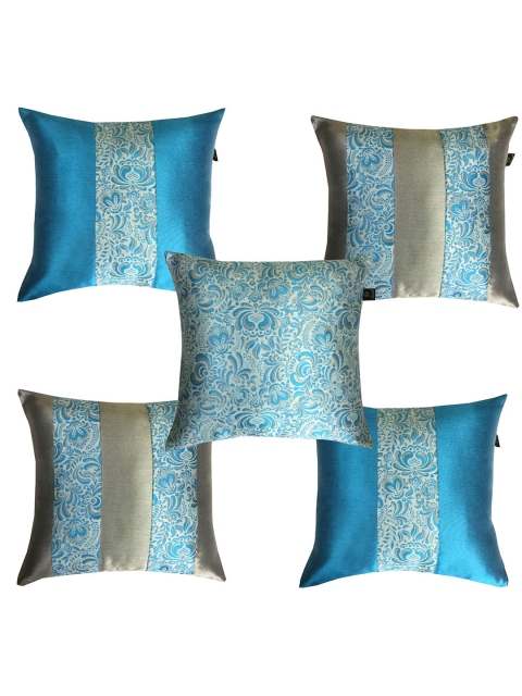 

Lushomes Blue & White Set of 5 Floral Square Cushion Covers