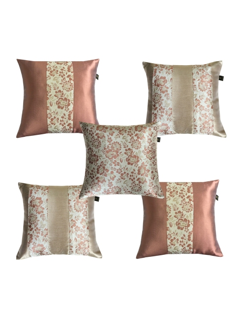 

Lushomes Adults Set of 5 Gold & Bronze Toned Floral Jacquard Square Cushion Covers