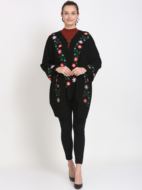 

Knitstudio Women Black Embroidered Knitted Shawl