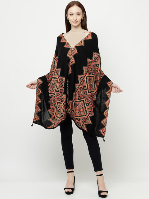 

Knitstudio Women Black Woven Design Knitted Shawl