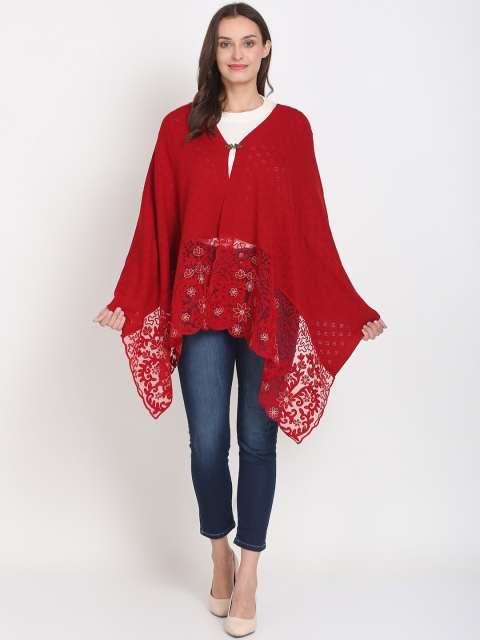

Knitstudio Women Red Embroidered Shawl