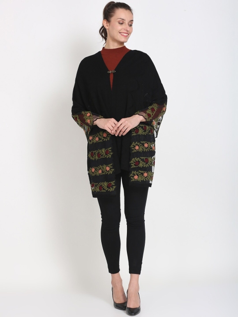 

Knitstudio Women Black Self Design Knitted Shawl
