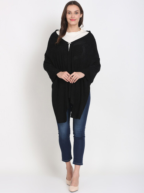 

Knitstudio Women Black Self Design Knitted Shawl