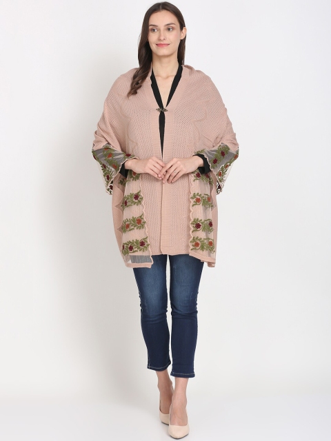 

Knitstudio Women Pink Embroidered Knitted Shawl