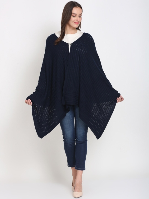 

Knitstudio Women Navy Blue Self-Design Knitted Shawl