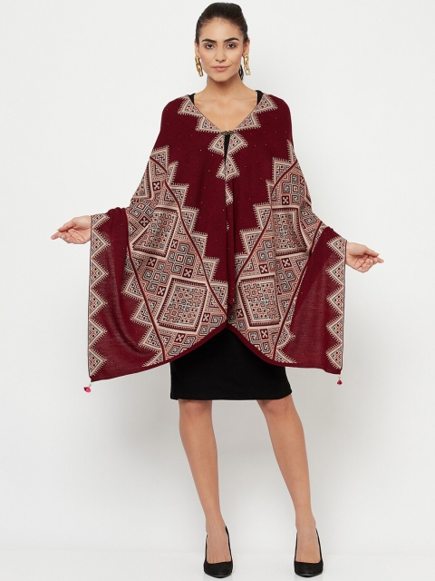

Knitstudio Women Maroon Self Design Knitted Shawl