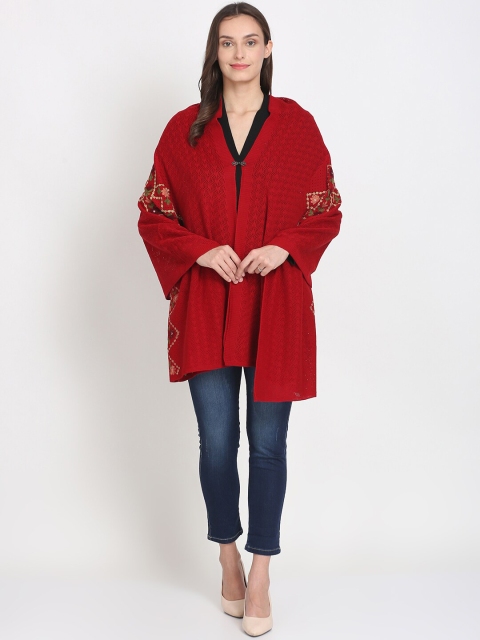 

Knitstudio Women Red-Colored Self-Design Knitted Shawl