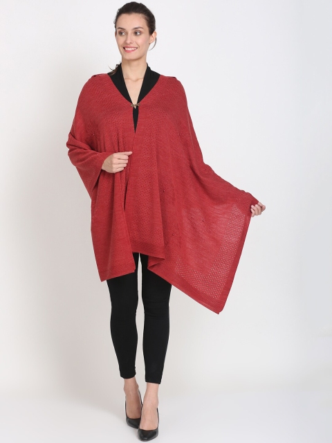 

Knitstudio Women Red Self Design Knitted Shawl