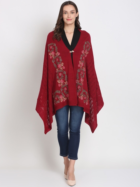 

Knitstudio Women Maroon Self Design Knitted Shawl