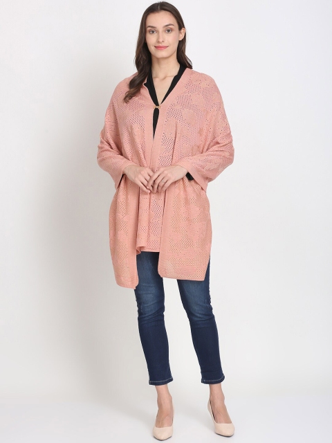 

Knitstudio Women Pink Self Design Knitted Shawl