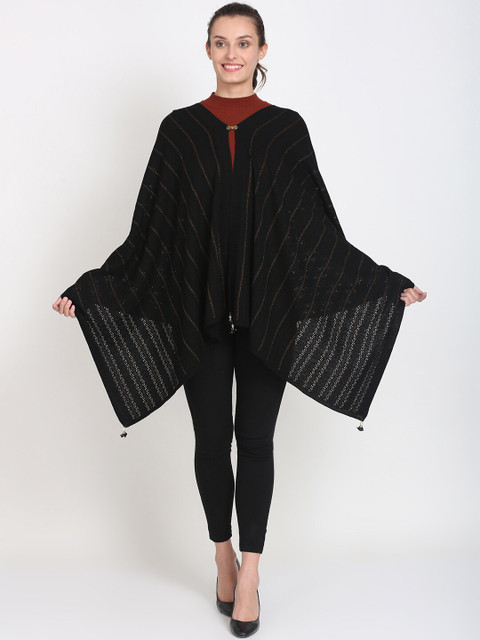 

Knitstudio Women Black Self Design Knitted Shawl