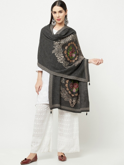 

Knitstudio Women Grey Self Design Knitted Shawl