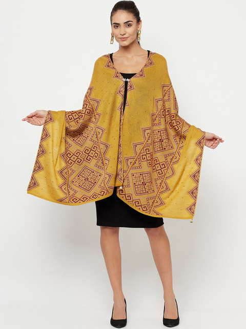 

Knitstudio Women Mustard Self Design Knitted Shawl