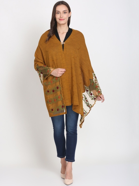 

Knitstudio Women Mustard Yellow Self Desgin Knitted Shawl