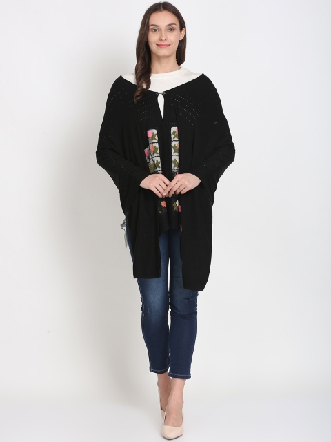 

Knitstudio Women Black & Green Self-Designed Knitted Wool Shawl