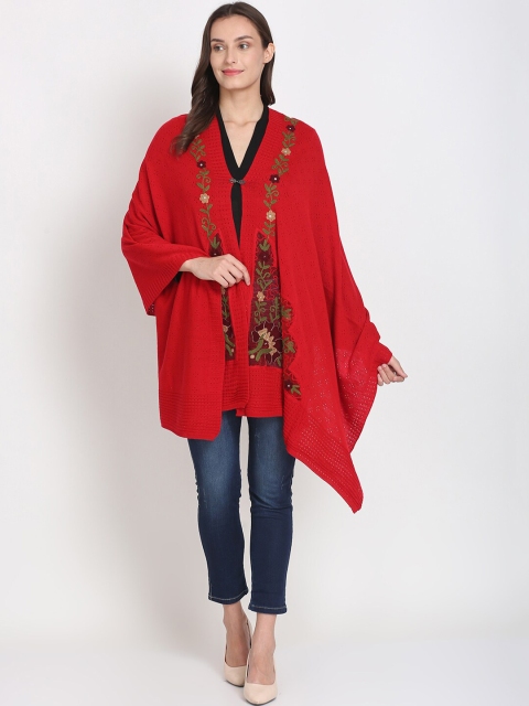 

Knitstudio Women Red Embroidered Knitted Woolen Shawl