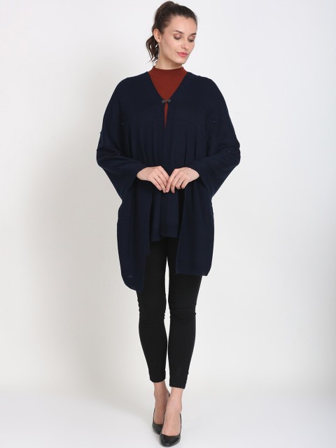 

Knitstudio Women Navy Blue Self Design Knitted Shawl