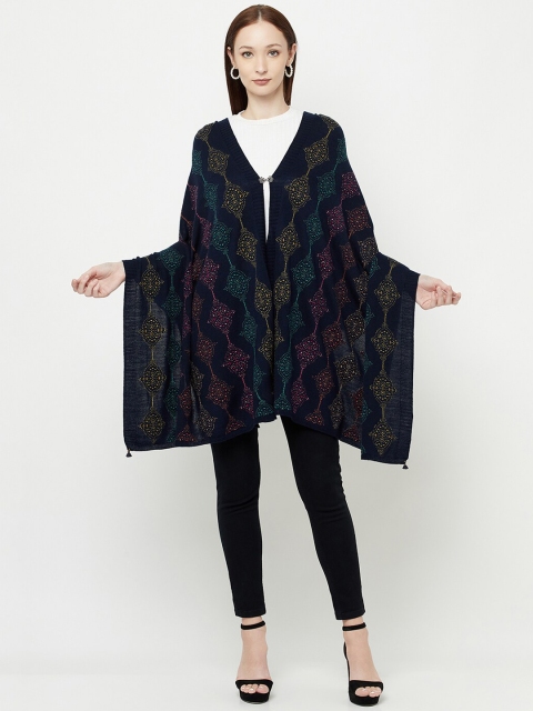 

Knitstudio Women Navy blue Self Design Knitted Shawl