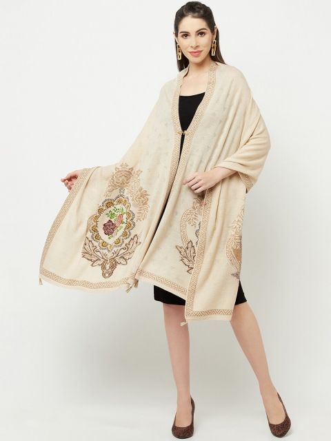 

Knitstudio Women Beige Woven Design Shawl