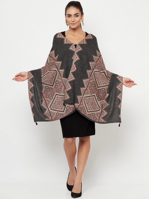 

Knitstudio Women Grey Self Design Knitted Shawl