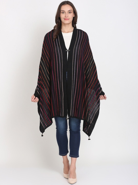 

Knitstudio Women Black Striped Knitted Shawl