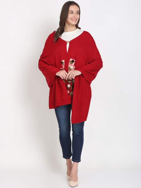 

Knitstudio Women Red Self Design Knitted Shawl