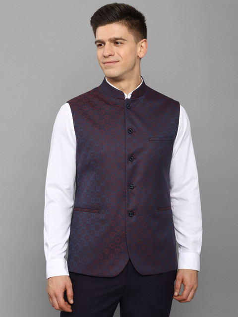 

Allen Solly Men Navy Blue Erhnic Motifs Woven Design Nehru Jackets
