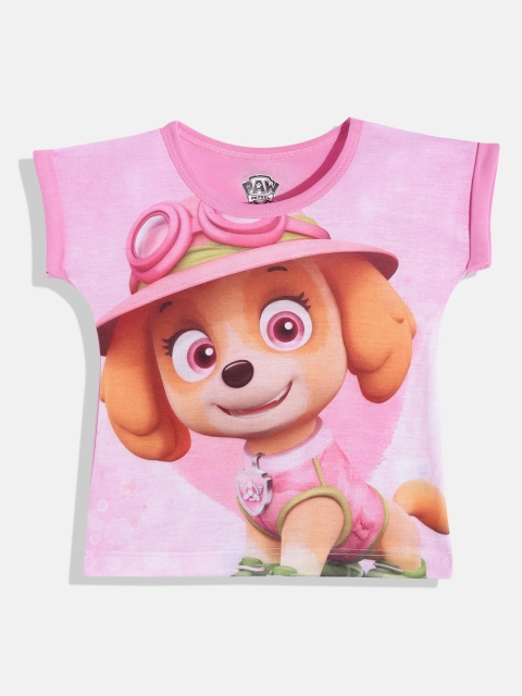 

Eteenz Girls Pink Paw Patrol Printed Extended Sleeves Pure Cotton T-shirt