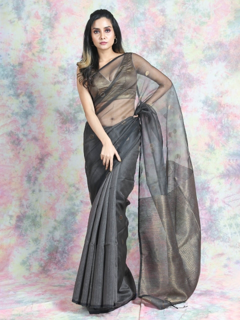 

Arhi Black & Gold-Toned Woven Design Pure Silk Saree