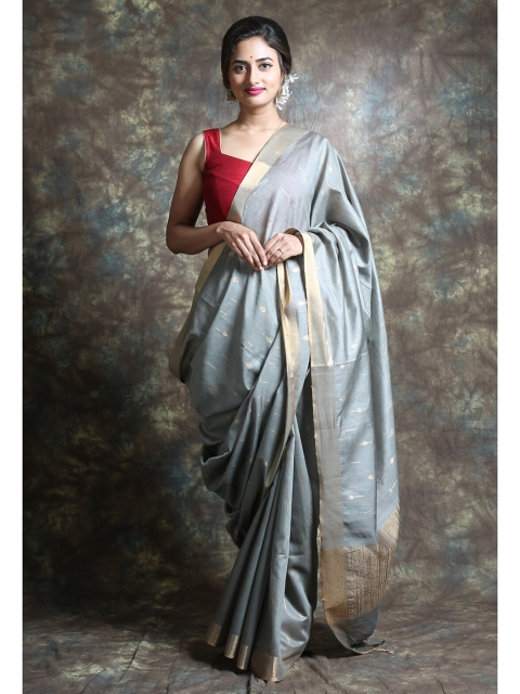 

Arhi Grey & Gold-Toned Woven Design Zari Saree
