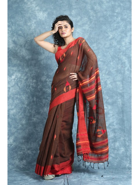 

Arhi Brown & Red Ethnic Motifs Pure Cotton Saree