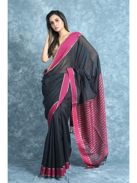 

Arhi Black & Pink Solid Saree With Zari