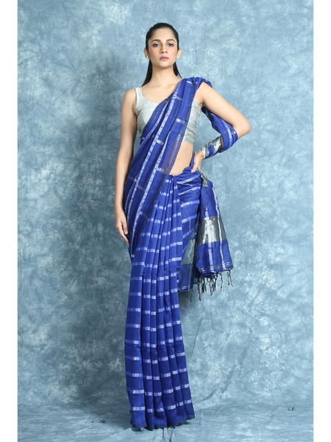 

Arhi Blue & Silver-Toned Woven Design Saree