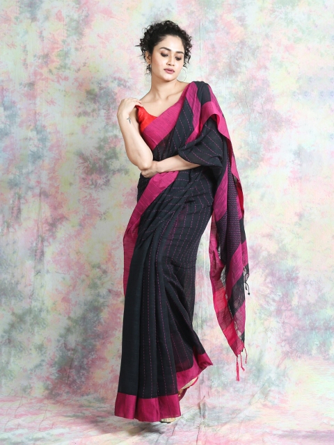 

Arhi Black & Pink Woven Design Striped Saree