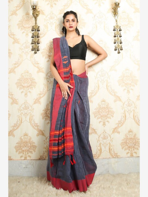 

Arhi Grey & Orange Woven Design Pure Cotton Saree